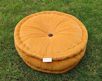 Custom Velvet Round Floor Cushion: Handmade Plush Pouf Seating
