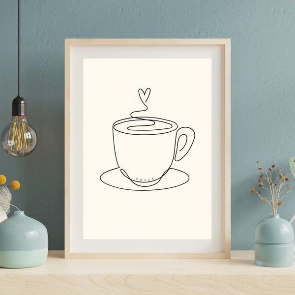 Handmade Coffee Cup Illustration Wall Art | Digital Downloadable Art | Modern Vintage Design for Home Decor