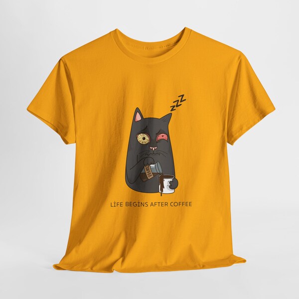 Tired Coffee-Sipping Cat T-shirts - Where Style Meets Humor! Cats and Coffe