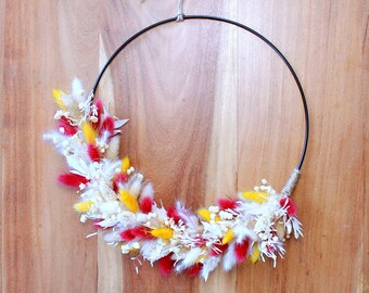 Colorful dried flower wreath Ø 25 cm, Flower Hoop Loop, handmade home decoration