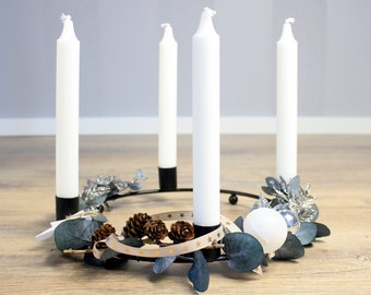 Advent wreath with eucalyptus and stick candles, Christmas decoration, Advent decoration