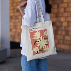 Flower Market London Tote Bag | Cotton Tote Bag | Flower Market Print | Canvas Tote Bag | Aesthetic Tote Bag | Shopping Bag | Art Bag