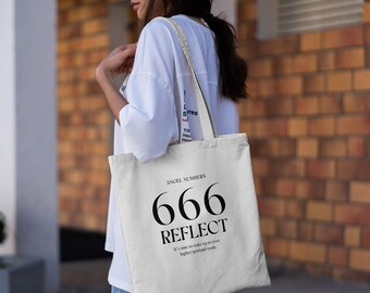 666 Engel Zahl Tasche | Tragetasche aus Baumwolle | Spiritual Tote Bag | Aura Zahlen Tasche | Canvas Einkaufstasche | Ästhetische Einkaufstasche | Einkaufstasche