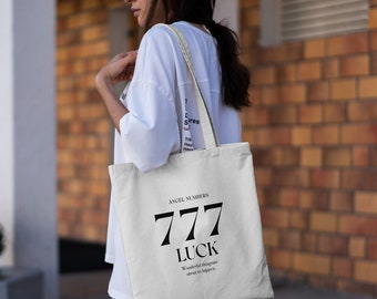 777 Engel Zahl Tasche | Tragetasche aus Baumwolle | Spiritual Tote Bag | Aura Zahlen Tasche | Canvas Einkaufstasche | Ästhetische Einkaufstasche | Einkaufstasche