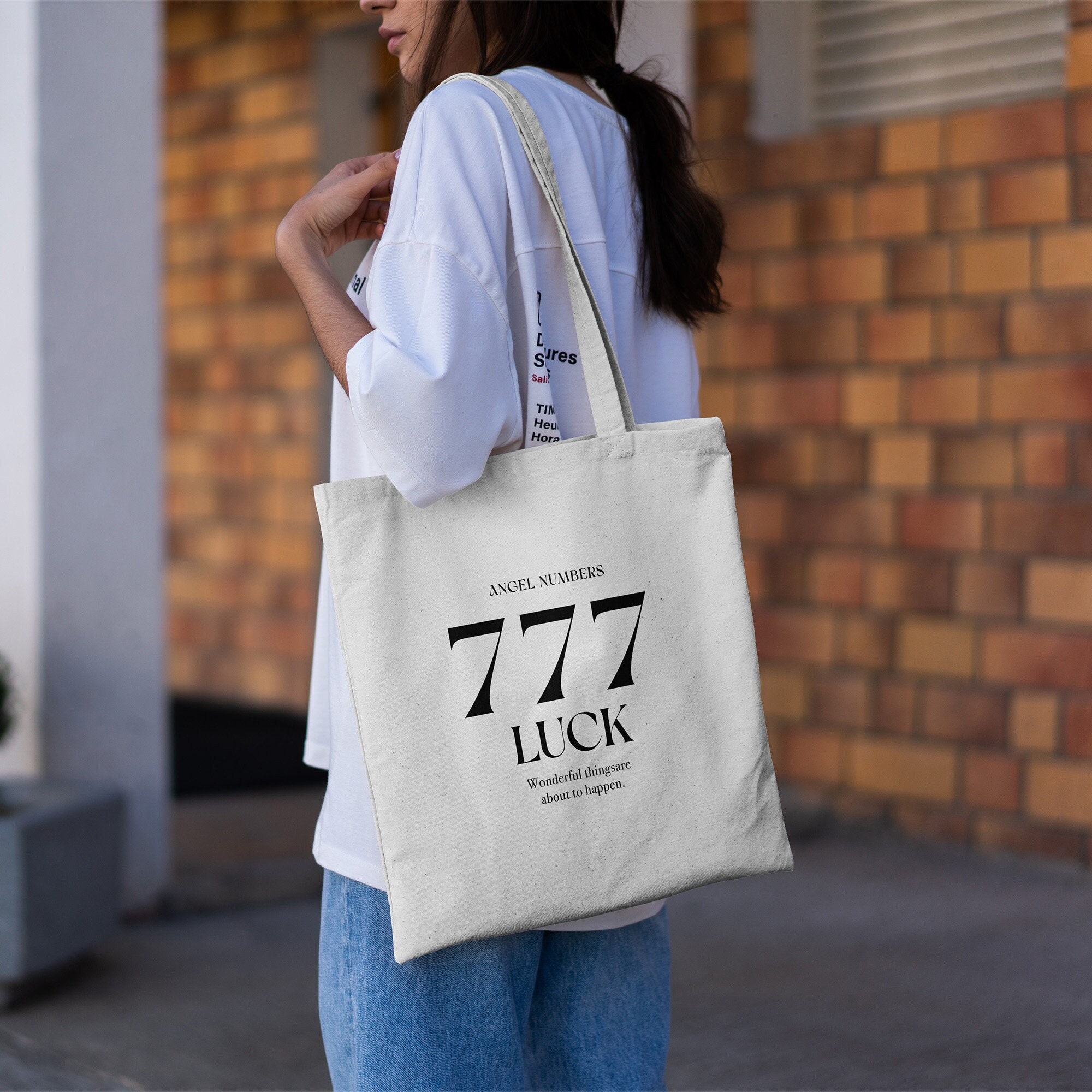 トートバッグ Always looking for confirmation 777 Angel Number Tote Bag | Cotton Tote Bag | Spiritual Tote