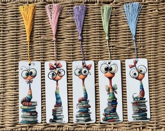Bookworm Bookmarks, set of 5