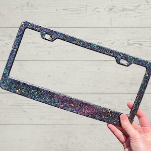 Iridescent Charcoal Gray Glitter Resin License Plate Frame