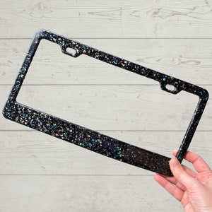 Iridescent Black Glitter License Plate Frame