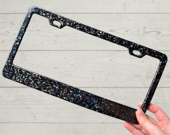 Iridescent Black Glitter License Plate Frame