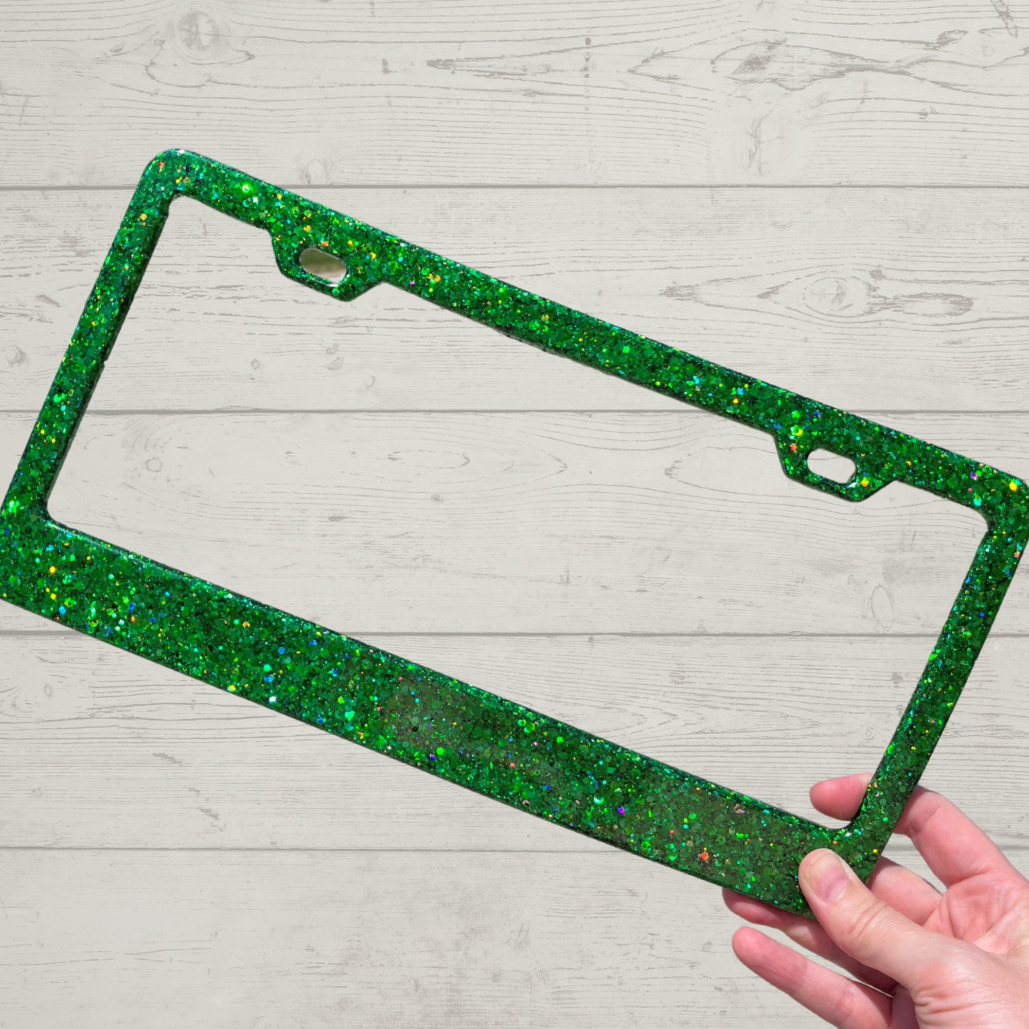 Emerald Green Glitter Resin License Plate Frame Screws Pretty