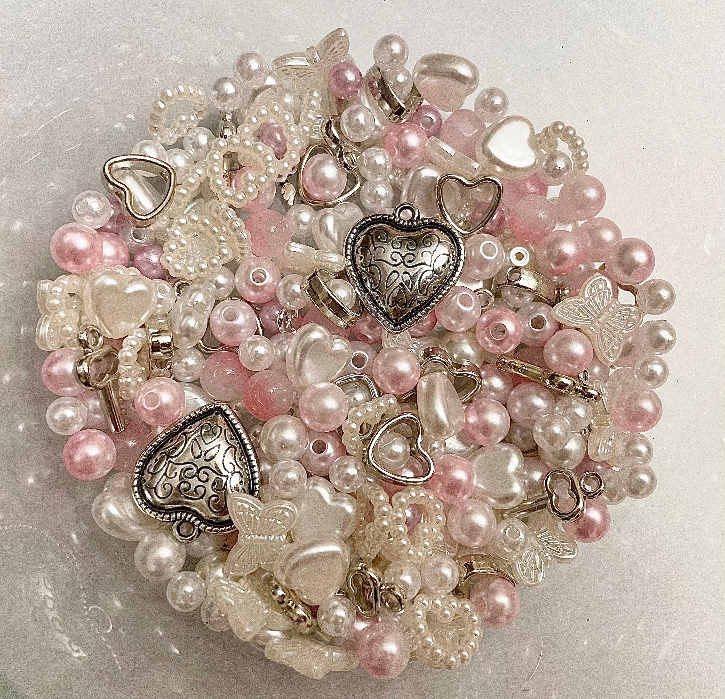 Royal Coquette Bead Soup one Scoop Rupturedhearts Pearl Beads Pink Jewelry  Making Bead Scoop Fairycore Charm READ DESC 