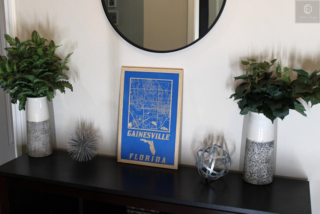 Gainesville Florida Laser Etched Wood Street Map University Etsy
