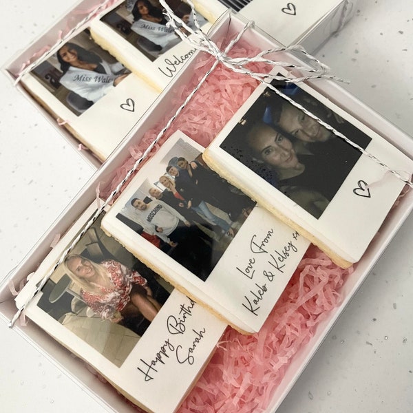 Personalised Polaroid Photo Biscuit Gift Box | Engagement Gift Wedding Favours Valentines Day Mothers Day Fathers Day Bridesmaid Proposal |