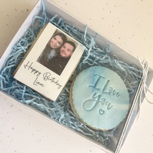 Personalised Birthday Polaroid Photo Biscuit Gift Box | Engagement Gift Wedding Favours Valentines Day Fathers Day Bridesmaid Proposal |