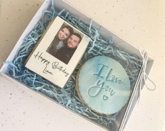 Personalised Birthday Polaroid Photo Biscuit Gift Box | Engagement Gift Wedding Favours Valentines Day Fathers Day Bridesmaid Proposal |