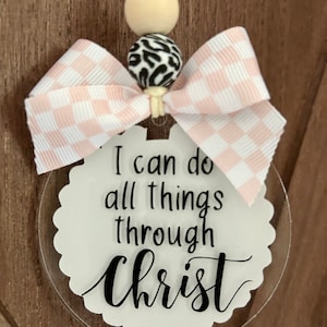 I can do all things through Christ car charm, car charm, car accessory, rearview mirror charm, car charm, car hanger, pink car charm