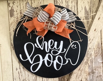 Hey Boo Halloween Wood Door Hanger, Cute Halloween Door Hanger, Fall Door Hanger, Front Door Hanger, Front Door Decor, Halloween Door Hanger