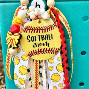 Softball bag tassel, sports bag charm, softball bag charm, acrylic bag tassel, sports bag tassel, personalized bag charm, softball mom charm