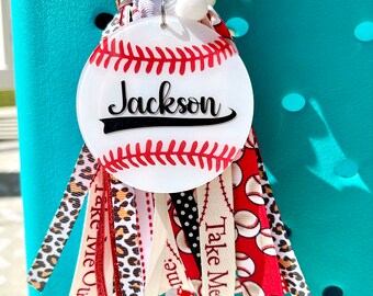 Baseball bag tassel, sports bag charm, baseball bag charm, acrylic bag tassel, sports bag tassel, personalized bag charm, baseball mom charm