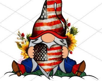 4th July Gnome PNG Clipart Patriotic Cute Gonk Image Sign Independence Day Decal Tumbler Sublimation Digital Watercolor Graphics Waterslide