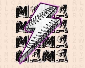 Digital Png File Baseball T-Ball Mama Stacked Distressed Lightning Bolt Mom Printable Waterslide Iron On Sublimation Design INSTANT DOWNLOAD
