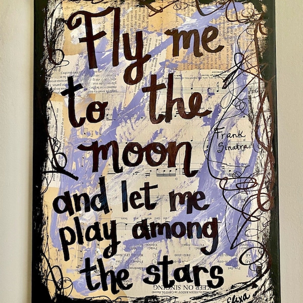 Frank Sinatra art Fly me to the moon music singer home painting wall art song lyrics gift artwork sign musician wedding song rat pack canvas