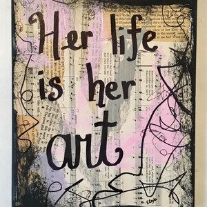 ARTIST Her life is her art canvas feminist girl power women empowerment gift arts feminism wall art hand painted music book handmade image 1