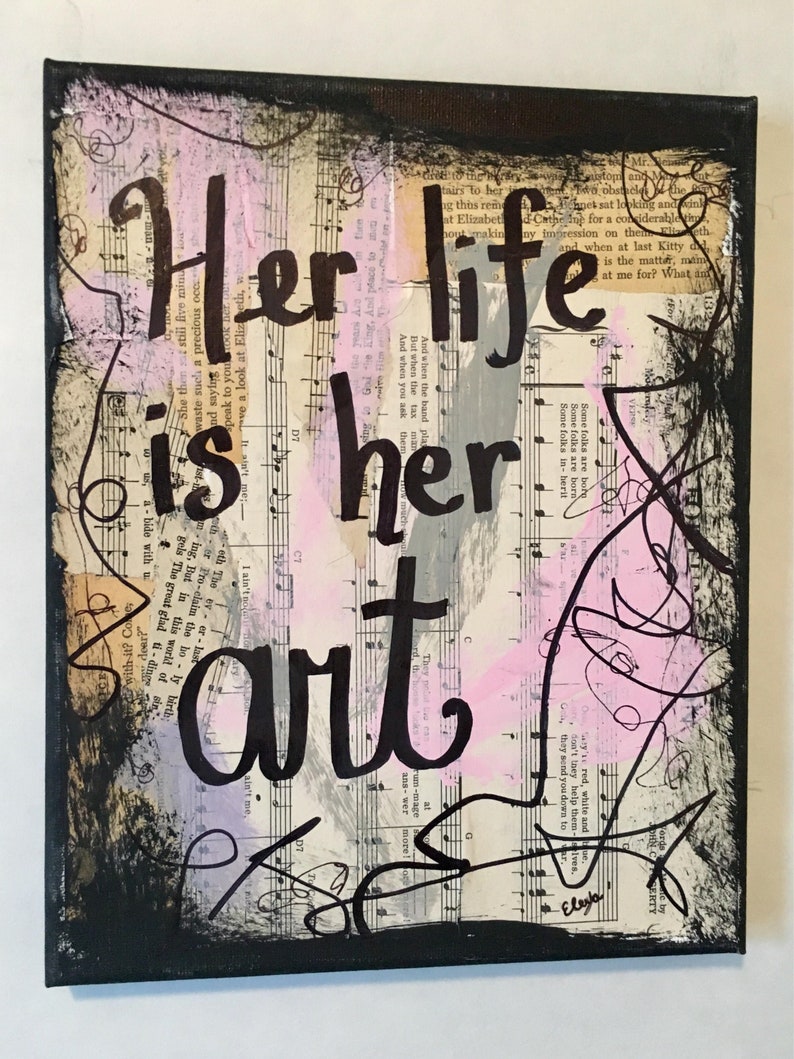 ARTIST Her life is her art canvas feminist girl power women empowerment gift arts feminism wall art hand painted music book handmade image 1