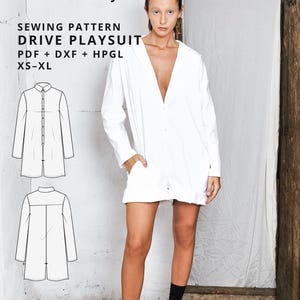 Shirt Playsuit Sewing pattern pdf + dxf | short sleeve romper pattern | button up jumpsuit | digital sewing pattern xs-xl