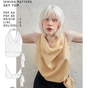 Sky Top Sewing Pattern pdf | Draped Halter Top Pattern | Backless Top | A4 A0 PDF | Digital Sewing Pattern | xs-xxxl