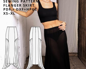 Asymmetric Skirt sewing Pattern pdf + dxf / flanger skirt pattern /midi skirt sewing pattern/digital pattern xs-xl