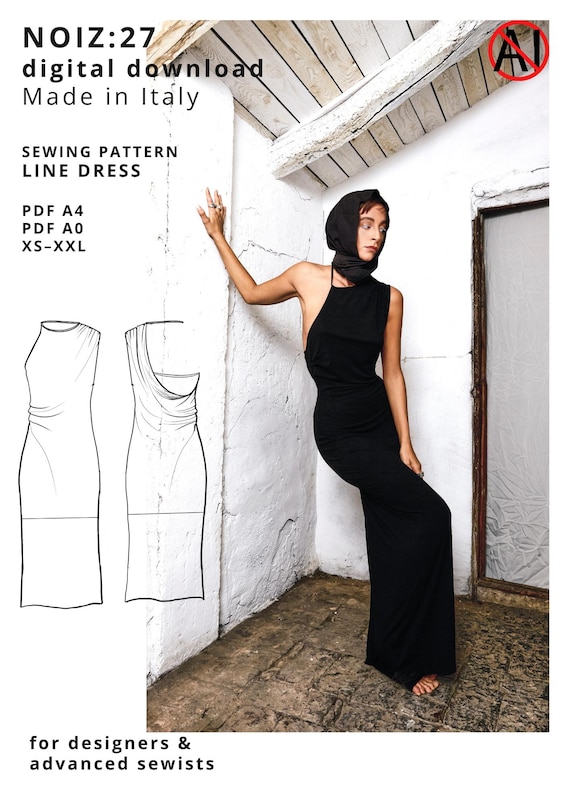 jersey maxi dress sewing pattern Buy Line PDF, Draped Back Dress, Dress Pattern, Asymmetric Elegant Dress Xs-xxl Online in India sample-sale-ss26