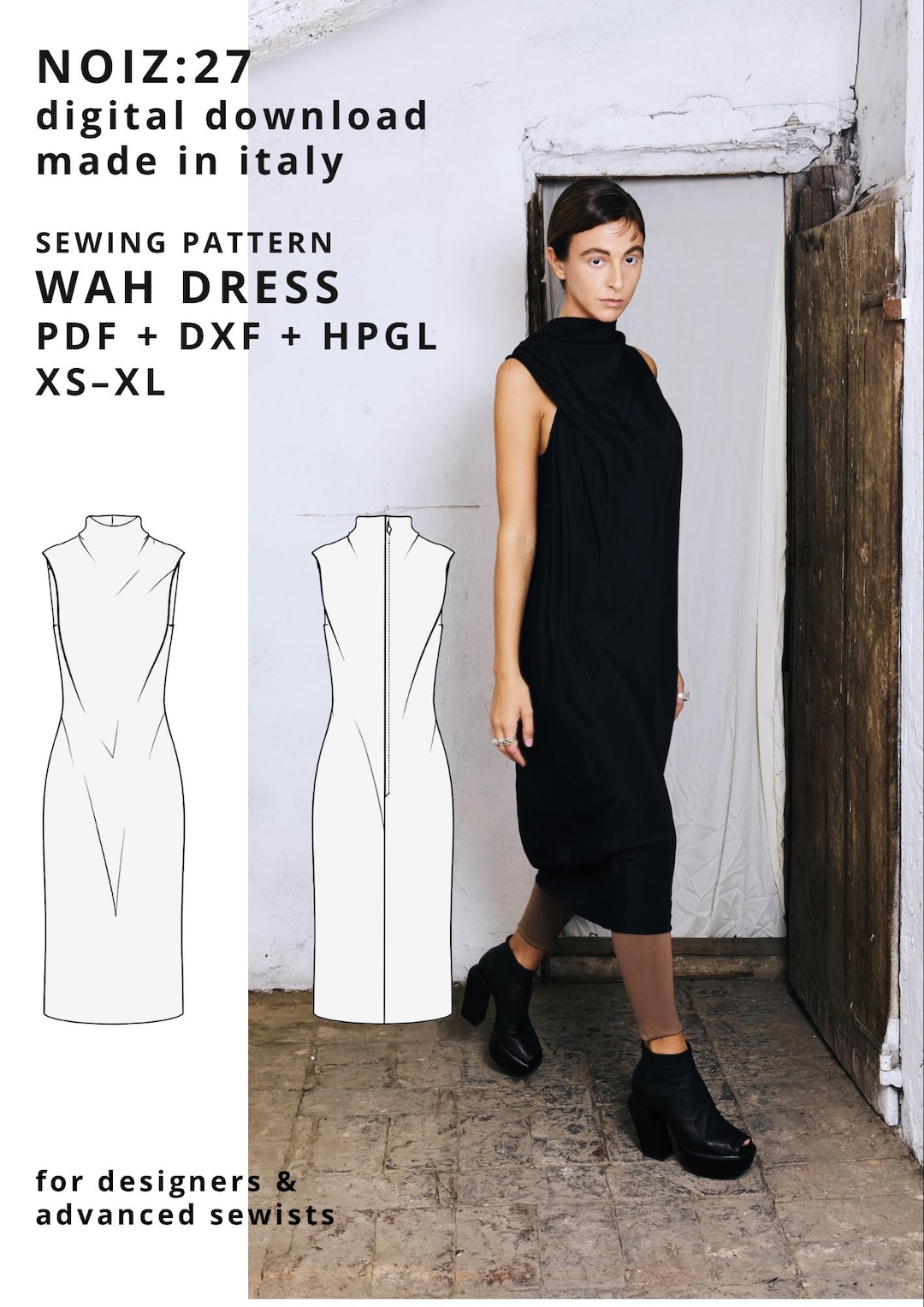 Wah Dress Sewing Pattern PDF, Avant-garde Draped Dress, Minimalist ...