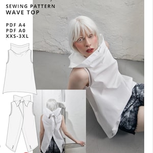 Structured Top Sewing Pattern PDF | Open Back Top Pattern | Architectural Collar | Digital PDF Pattern | Instant Download