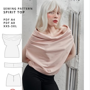 Spirit Top Sewing Pattern PDF | Off Shoulder Top Pattern | Draped Jersey Top | Digital PDF Sewing Pattern | Instant Download