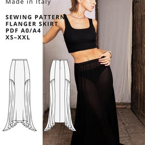 Asymmetric Skirt sewing Pattern pdf a0/a4/ flanger skirt pattern /midi skirt sewing pattern/digital pattern xs-xl
