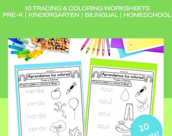 Folha de Atividades de Cores em Espanhol | Traçar e Colorir para Pré-Escolares (PDF)