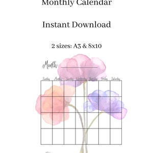 Printable Monthly Calendar - Etsy