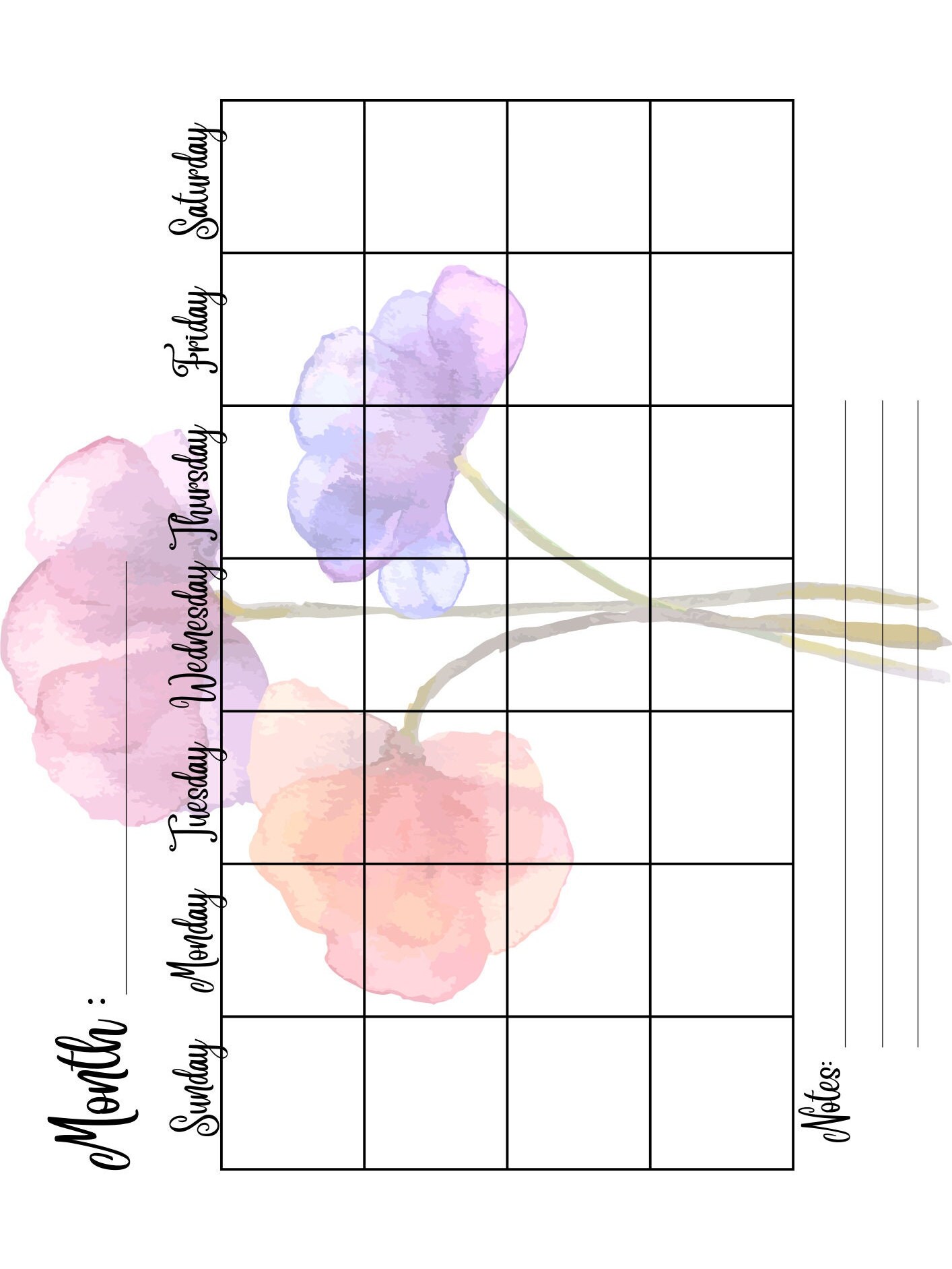 Printable Monthly Calendar - Etsy