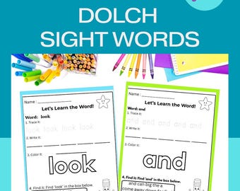 Pre-K Dolch Sight Word Worksheets | Writing, Tracing (PDF Pattern)