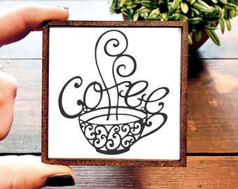 Mini Wood Sign | Framed Miniature Quote | Farmhouse Style | Magnet | Ornament | Tiered Tray | Shelf Decor | Coffee Bar | Coffee helps | Cute