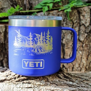 Personalized Engraved Yeti Tumbler 14oz Mug Camp Sketch
