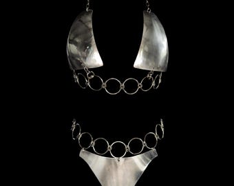 Silver O Ring Metal Armor Bra Set | Chain Bikini