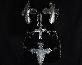 Crux Cross Spiked Metal Armor Chain Bikini