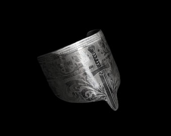 Relica Sword Cuff Medieval Metal Arm Cuff Etched Sword Cuff Handmade Wearable Armor Fantasy Arm Band