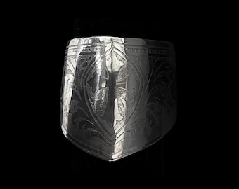Velora Cross Etched Armor Cuff, Medieval Metal Arm Cuff, Handmade Fantasy Armor Bracelet