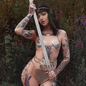 Spiked Heart Metal Armor Chain Bikini Set