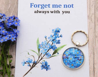 Forget me not Keyring in memory remembrance bereavement gift, Sympathy, Comfort, Thinking of you gift