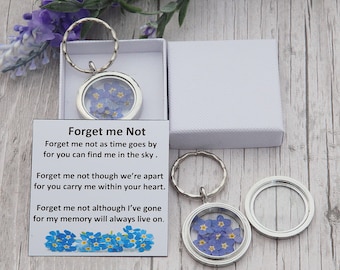 Real Pressed Flower Forget Me Not Keying - Memorial gift , Forget me not gift , Thinking of you ,I miss you Sympathy Comfort