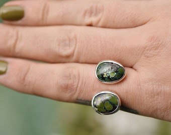Turquoise Hubei-ring met open schacht sterlingzilver